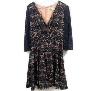 Eliza J Lace 3/4 Sleeve Fit & Flare Dress - Navy/Black 8